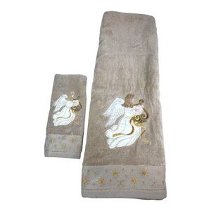 Angel Embroidered Bath & Hand Towel Set By Cecil Saydah Christmas Holidays Lot